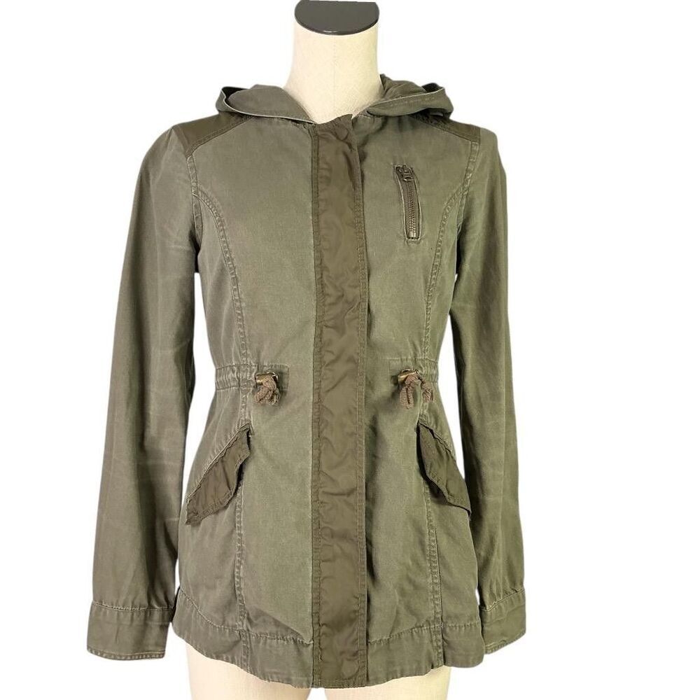 American Rag Cie Zip Utility Jacket Women XS Army Green Adjustable Hood Anorak
